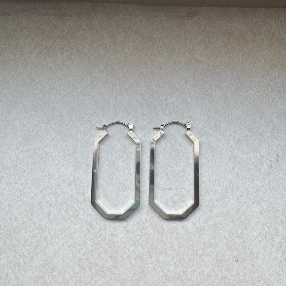Silver Rectangular Hoop Earrings - Picture 3 of 5